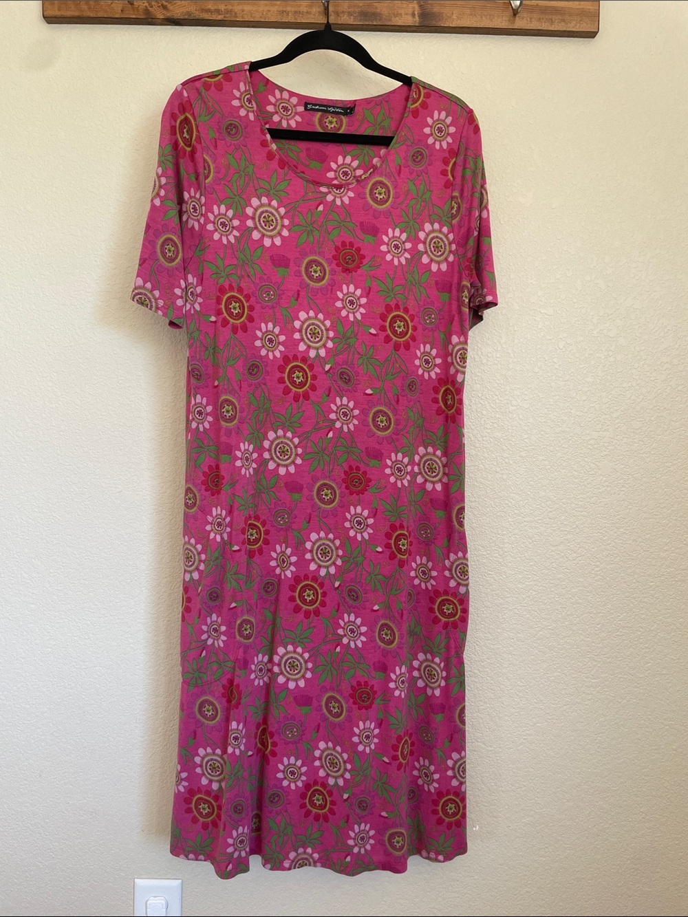 Gudrun Sjöden Pink Floral Midi Dress M Artsy Modal Bohemian Relaxed Lagenlook